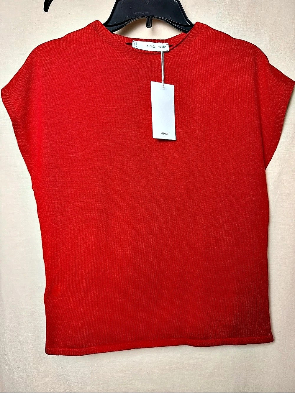 Mango MNG Red Knit Sweater Top Cap Sleeve Women’s M NWT